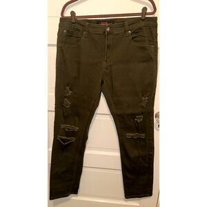 Copper‎ Rivet Mens Jeans Olive Green Distressed Skinny 38x32 (measured 34x30)